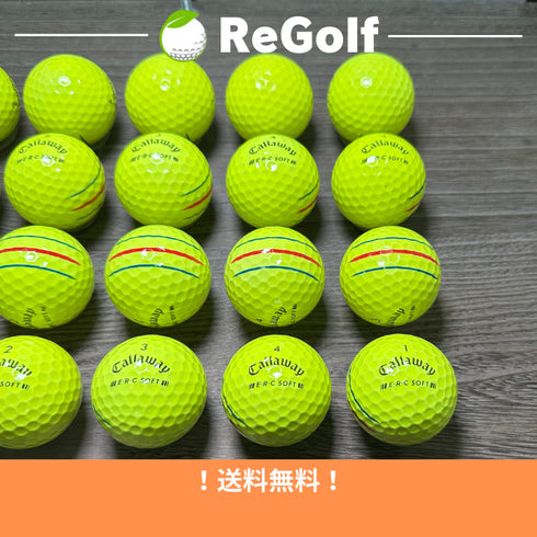 【中古】 【送料無料】 ロストボール キャロウェイ ERC SOFT トリプルトラック イエロー 2023年モデル 20球 Bランク ゴルフボール リゴルフ